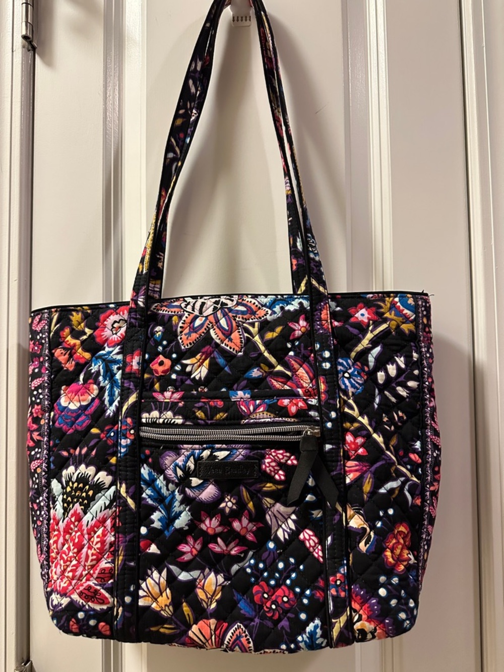 Vera Bradley Quilted Floral Tote in Black with Multicolor Blooms